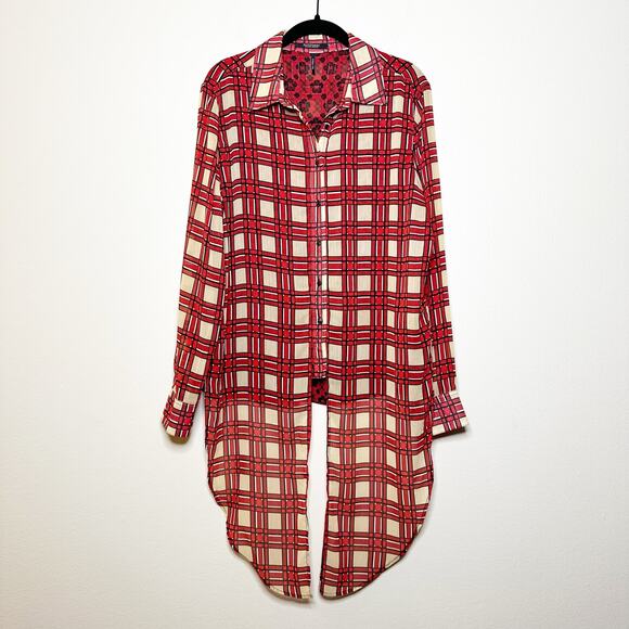 Scotch & Soda Les Filles Tartan Plaid Button Front Tie Blouse Women’s Large - Picture 2 of 9